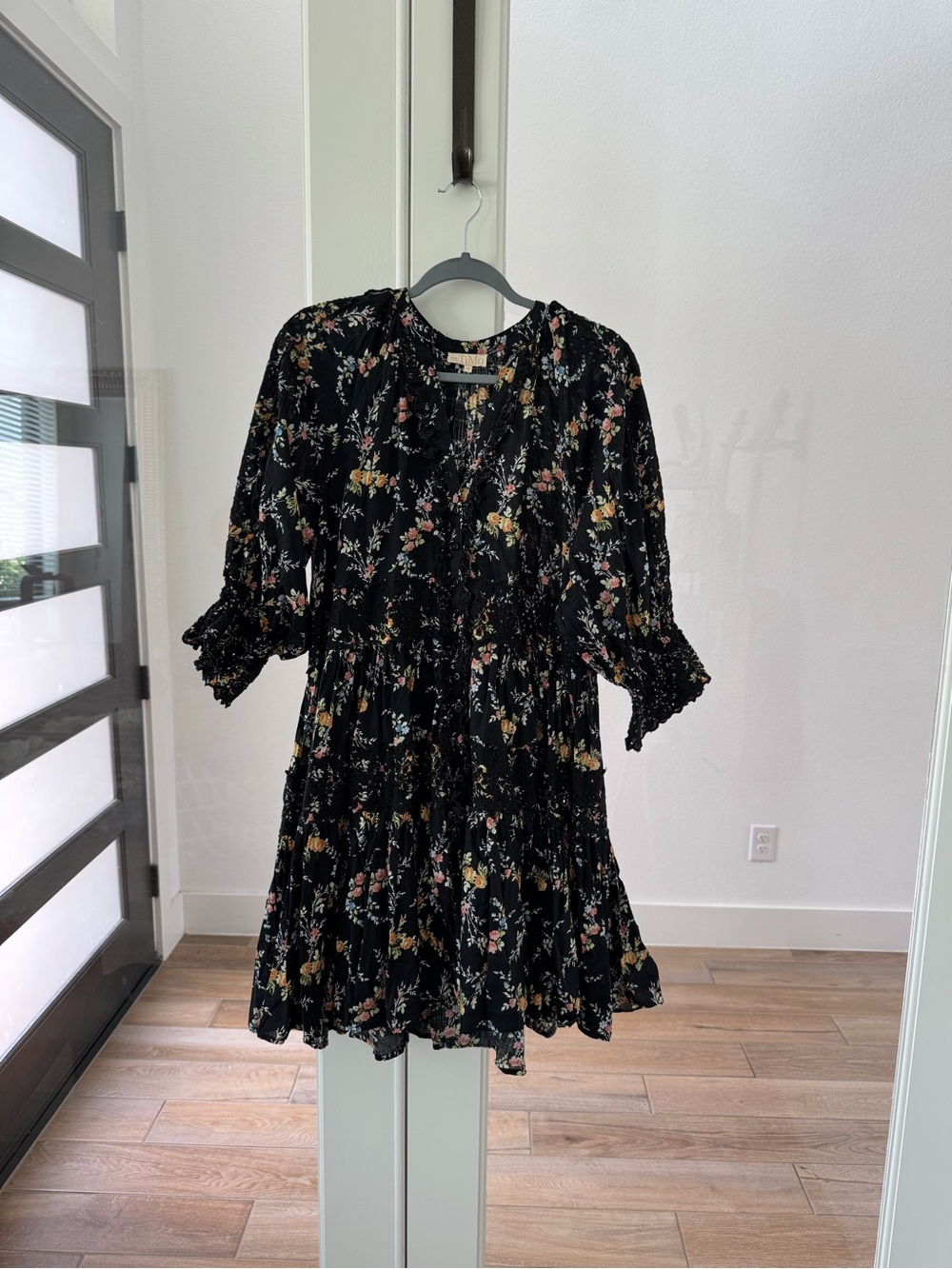 ByTimo Tiered Mini Dress in Black Floral